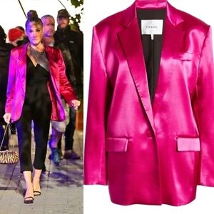 New Frame Satin Strong Shoulder Magenta Blazer Suit Jacket NWT Small
